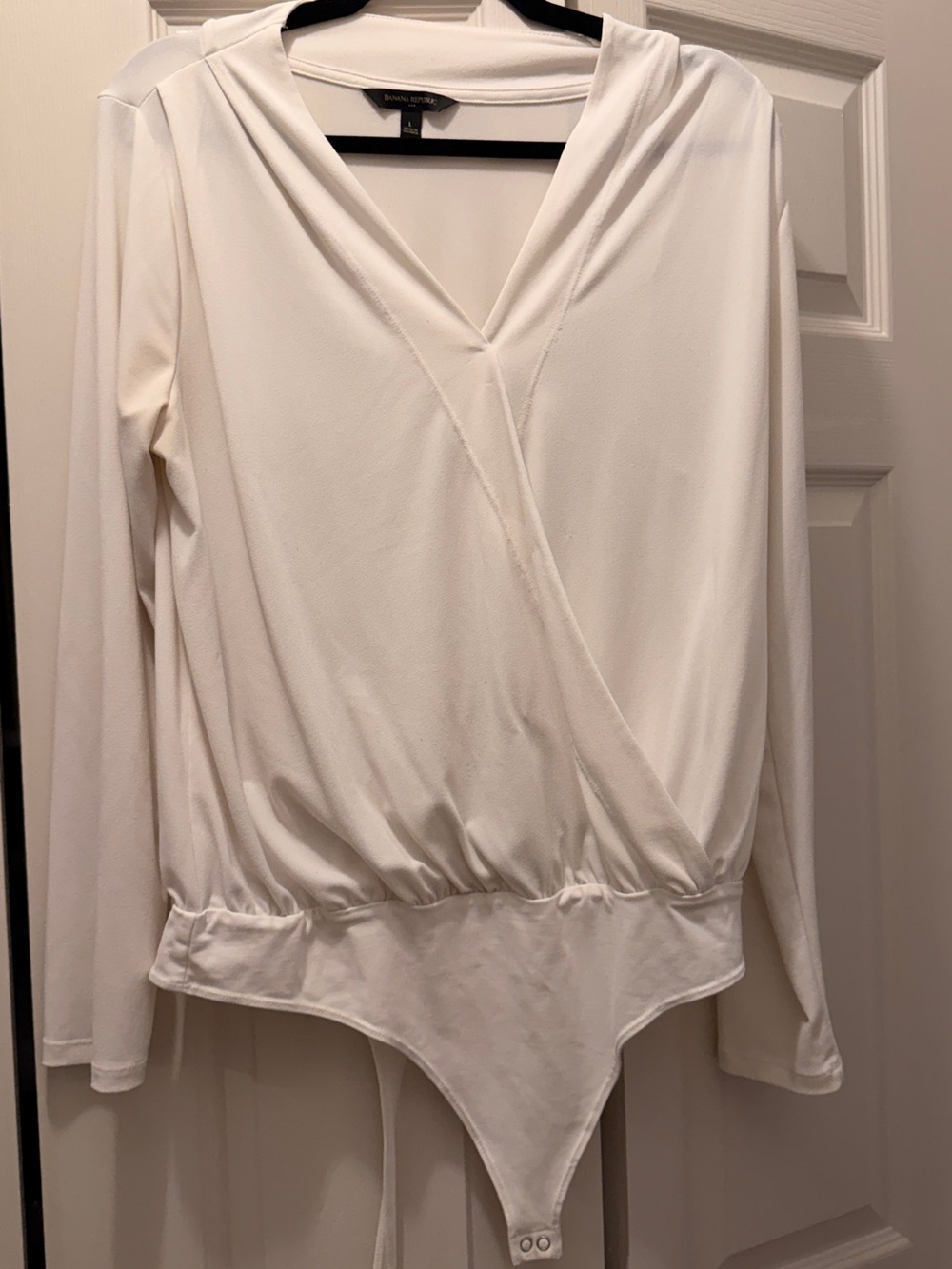 Banana Republic Cream Wrap-Front Long Sleeve Bodysuit